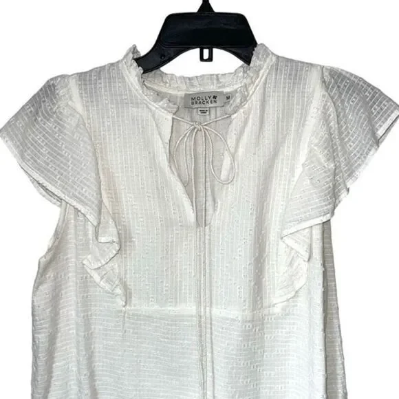 Molly Bracken Womens Flutter Sleeve Mini Dress White Size Medium - Picture 4 of 10